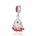 S925 sterling silver charm pendant with red gemstone inlay and tassel detailing - Teardrop Tassel Floral Pendant (S470)