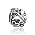 Opengewerkte vlinder en bloem bedel van 925 zilver met roze zirkonia steentjes - Holle Floraall Vlinder Met Roze Paarse Strass Stijl (11 X428)