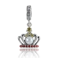 Detailed close-up of a royal crown charm with pearls and gemstones for S925 silver bracelets - Palace Crown Pendant (S342)