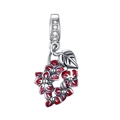 Macro detail of S925 sterling silver red enamel flower charm with sparkling zircons - 12 S420