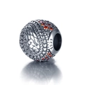 Charm perle aile en argent sterling S925 avec zircons orange-rouge et motif en relief - Style Texture Écailles Pierre Orange (16 ZZ0061)