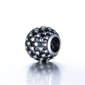 S925 Sterling Silber Perle mit schwarzen Edelsteinen und silbernen Punkten Charm - Pavé Schwarzer Strass Punkt Perle (19 ZZ0014)