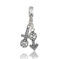 Sparkling S925 sterling silver soccer charm pendant with zircon inlay for sports jewelry - Football Cross Pendant (S338)