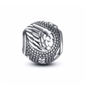 Polierter S925 Silber Charm Anhänger mit geprägten Engelsflügeln und Herz Verzierung - Vintage Engelsflügel Herz Perle (20 ZZ0058)