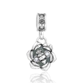 Oxidized S925 sterling silver floral charm with a bee center and sparkling cubic zirconia - 14 S438
