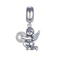 Polished S925 sterling silver angel charm with white pearl for DIY bracelets - Little Angel Pearl Pendant (YBZ0008)