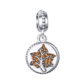 S925 Sterling Silver Maple Leaf Pendant with Orange Zircon for DIY Charm Bracelet - 15 S447