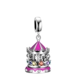 Détail du charm carrousel en argent S925 avec émail rose et oxydes de zirconium - Manège (1 S243)
