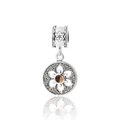 S925 sterling silver flower charm with amber gemstone and white enamel for charm bracelets - 17 S469