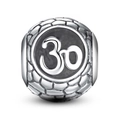 S925 Sterling Silber Om Charm Perle mit Ziegeltextur für DIY Schmuckherstellung - Steinwand-Textur Om Symbol Perle (24 ZZ0098)