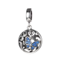 925 silver hollow ring charm with blue zircon butterfly pendant for DIY bracelet - Butterfly Hollow Circle Pendant (S403)