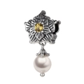 S925 sterling silver flower pendant with yellow zircon and white freshwater pearl drop - 20 S292
