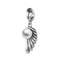 Elegant S925 sterling silver angel wing pendant featuring a large white pearl center - Pearl Feather Wing Pendant (S299)
