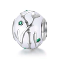 925 zilveren bedel met wit emaille bamboepatronen en groene kristallen accenten - Bamboe Stijl (D189)