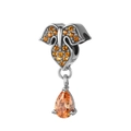 S925 sterling silver elephant charm with orange cubic zirconia and pear cut stone - 22 S353