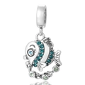 Charm poisson en argent S925 avec cristaux bleus et verts pour bracelet perle - Poisson de Dessin Animé Multicolore (12 S373)