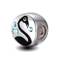 S925 sterling silver swan bead with blue zircon and black enamel for charm bracelets - Black Swan Sky Blue Rhinestone Style (9 ZZ0010)
