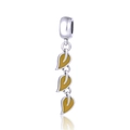 Macro view of S925 sterling silver triple leaf pendants with yellow enamel finish - 24 S448