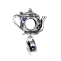 S925 sterling silver teapot and teacup charm with purple enamel flower for DIY jewelry - Tea Pot & Cup Pendant (S036)