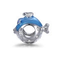 Sparkling S925 silver fish charm bead with blue enamel and white crystals for DIY bracelets - Sky Blue Enamel Fish Shape Style (14 D261)