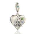 Charm cœur en argent S925 avec relief Tour Eiffel et pierres précieuses colorées - Cœur Tour Eiffel (12 S261)