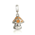 Polished S925 sterling silver mushroom charm with orange enamel for DIY jewelry - Cute Mushroom Pendant (S262)