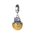 S925 sterling silver owl pendant with blue zircon eyes and amber-toned egg bead - Owl Easter Egg Style (S370)