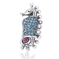 S925 sterling silver seahorse charm with blue and pink zircons on a white background - Seahorse Inlaid Blue Pink Rhinestone Style (19 X114)