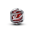 Charm de tulipa en plata S925 con gran gema roja facetada para pulseras de DIY - Corazón de Color Rubí Incrustado Hueco (21 ZZ0107)
