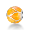 Vista macro de abalorio de plata 925 con esmalte degradado naranja y diseño de llamas - Patrón de Fuego Amarillo Naranja Luminoso (AMLD034C)