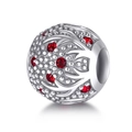 Ασημένιο S925 charm με κόκκινα ζιργκόν και υφή κλήματος για DIY βραχιόλια - Ανάγλυφη Υφή Κέρατου Ελαφιού Με Κόκκινο Στρας (04 ZZ0030)