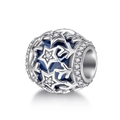 Abalorio de estrella en plata S925 con centro azul oscuro y circonitas para pulseras DIY - Base Azul Claro Estrás de Estrella Hueca (05 ZZ0041)