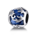 Abalorio de plata S925 con gema azul, diseño de estrella y astas de reno - Piedra Principal de Corte Azul con Incrustación de Astas (06 ZZ0042)