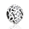 S925 Sterling Silber Charm mit Zirkonia-Steinen und hohlem Vintage-Design für Armbänder - Vintage Hohl Wirbelmuster Perle (9 X328)