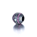 Perle charm cœur en argent sterling S925 avec cristaux roses pour bracelet - Style Cœur Pierre Rose (22 ZZ0072)