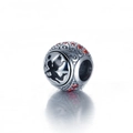 Perle Cupidon en argent S925 avec zircon rouge et motifs gravés vintage - Style Ange Noir Volute Vigne (15 ZZ0060)