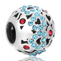Perle cœur évidé en argent S925 avec cristaux bleus et rouges pour bijoux DIY - Style Ajouré Bicolore Bleu Rouge (1 X262)