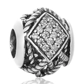Charm-Perle aus S925 Sterlingsilber mit Zirkonia-Raute und Seilstruktur-Muster - Geflochtenes Seil Textur Strass Perle (12 X402)