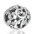 S925 Sterling Silber Charm-Perle mit hohlen Weinreben und hellgrünen Zirkonia-Steinen - Hohl Ranke Grüner Strass Perle (6 X106)