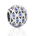 Perle creuse en argent sterling S925 avec pierres de zircone bleues pour bijoux DIY - Style Ajouré Pierre Bleue (2 X332)