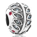 S925 sterling zilveren bladkraal met rode en heldere zirkonia voor DIY armbanden - Vintage Hol Blad Oog Met Rode Strass Stijl (4 X361)
