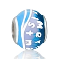 Abalorio navideño de esmalte degradado azul para pulseras de plata de ley S925 fina - Feliz Navidad Azul (15 D165)