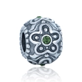 Retro 925 sterling zilveren bloembedel met groene edelsteen voor DIY armbanden - Vintage Golfpatroon Met Groene Strass Sfeer Stijl (12 X429)