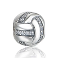 Gepolijste S925 sterling zilveren volleybal kraal bedel met schitterende zirkonia's - Volleyball Vorm Pave Transparante Strass Stijl (1 X385)