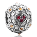 S925 zilveren bedel met oranje bloem en rode hart-zirkonen voor DIY-armbanden - Vintage Floraall Hart Met Oranjerode Strass Stijl (6 X374)