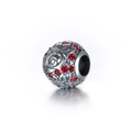 Perle rose en argent sterling S925 avec zircone rouge pour bracelets à breloques - Style Rose Vintage Pierre Rouge (23 ZZ0078)