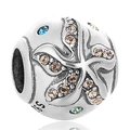 Oceaan zeester bedel van S925 zilver met blauwe kristallen voor DIY armbanden en sieraden - Oceanserie Zeester Veelkleurige Edelsteenstijl (7 X382)