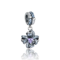 S925 sterling silver bow charm with blue and purple gradient cubic zirconia stones - 6 S397