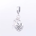 Detailed macro view of S925 silver heart lock and key charm with rose petal textures - Rose Key Lock Pendant (S226)