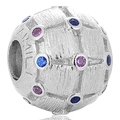 Getextureerde 925 sterling zilveren kraal met blauwe en paarse stenen voor DIY kettingen - Geborsteld Raster Met Blauw Paarse Edelsteen Stijl (10 X421)